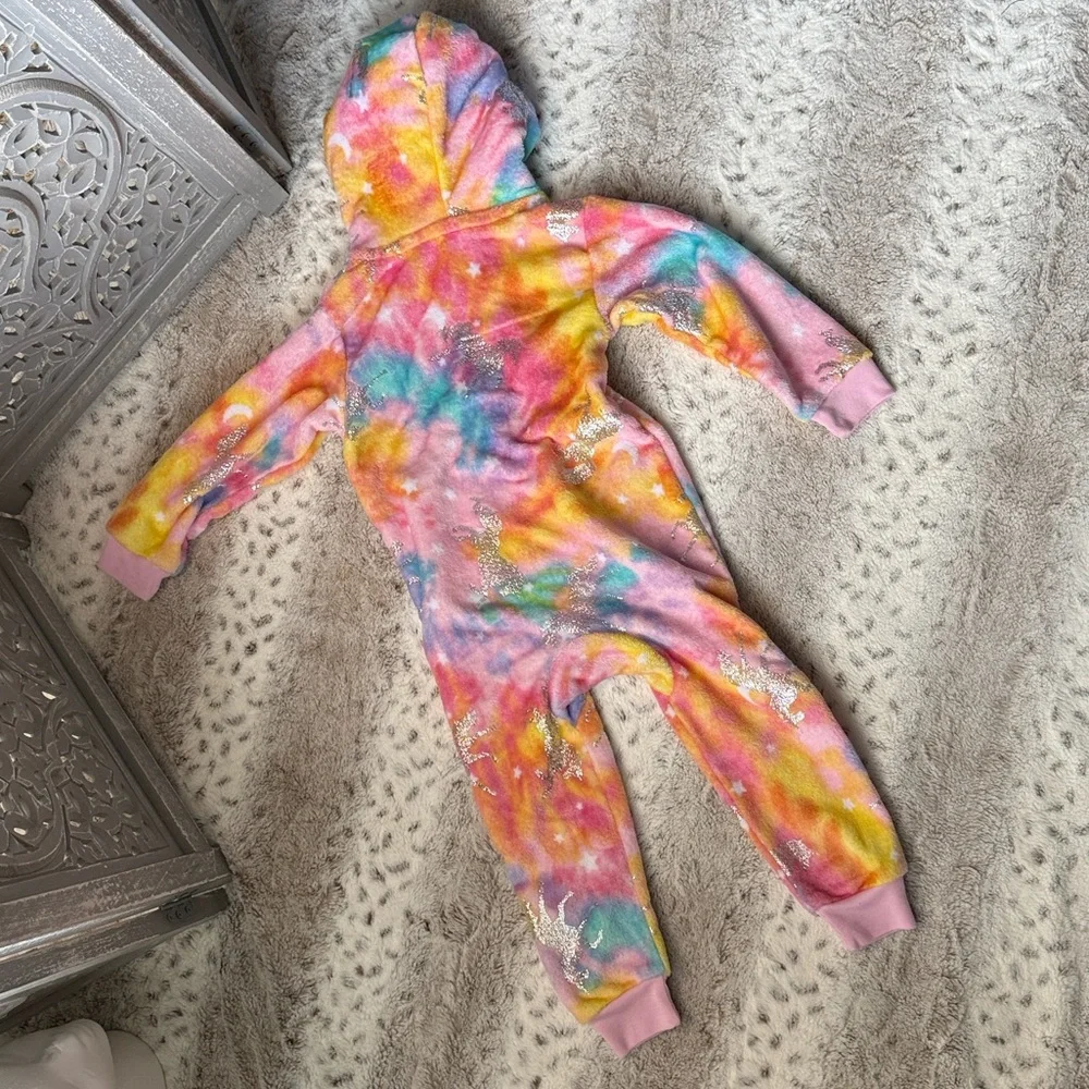Children’s Place rainbow fleece unicorn onesie pajamas girls xsmall magical